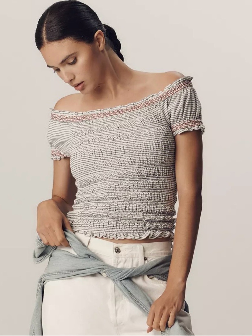 Anthropologie Maeve Smocked Off-Shoulder Crop Top size XL NWT